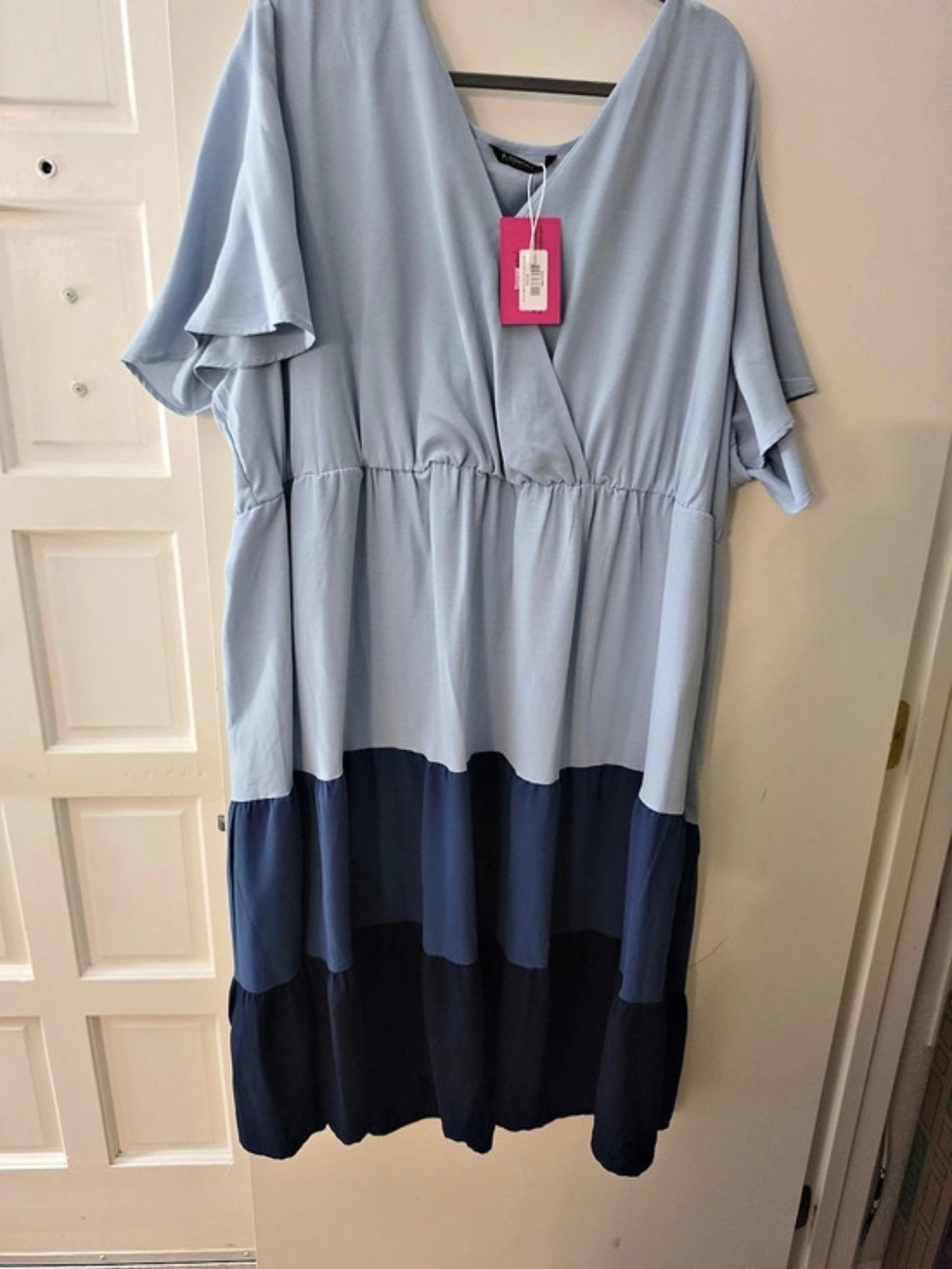 Bloomchic Colorblock V-Neck Tiered Maxi Dress Midi Dress Blue US 26
